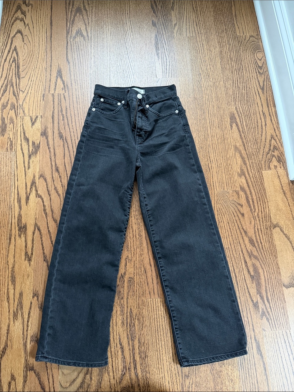 Madewell Black High-Rise Slim Wide Leg Cropped Straight Jeans